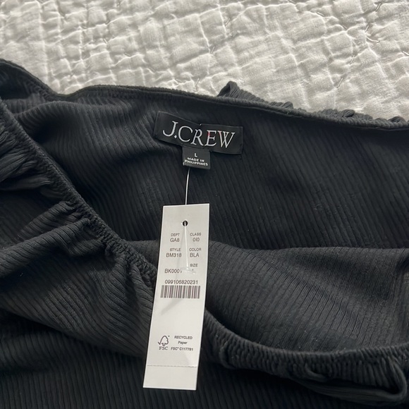NWT J. Crew One-Shoulder Ruffleneck Top in Vintage Rib - Black - Picture 4 of 5